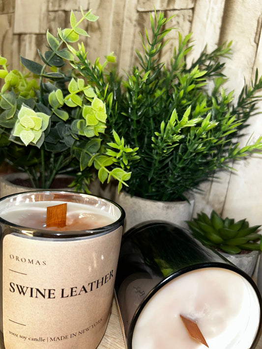 Swine leather 10oz soy wax candle